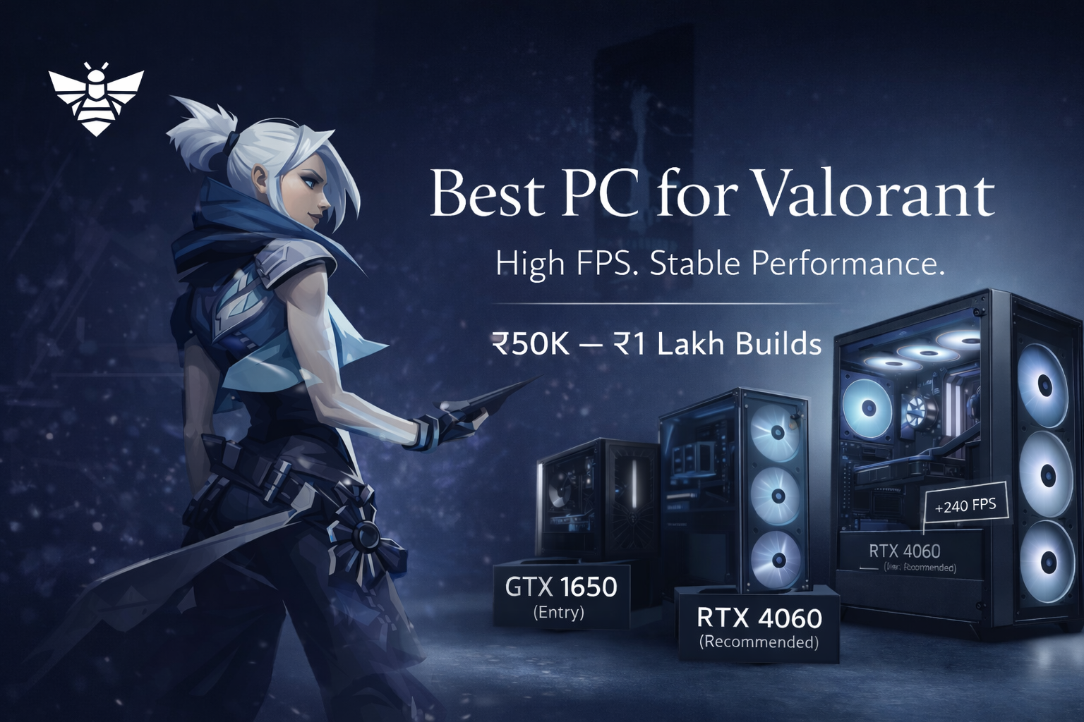Valorant gaming PC build India ₹50K to ₹1 lakh with RTX 4060 and GTX 1650 setups for high FPS and stable performance.