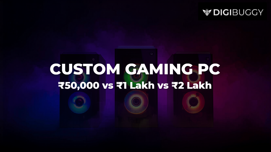 Custom gaming PC India 2026 comparison ₹50K vs ₹1L vs ₹2L with RGB gaming setups and pricing tiers for different budgets.